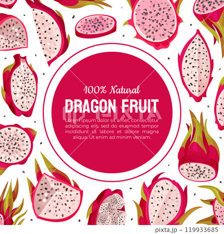Pitaya or Dragon Fruit Banner Design with Tropical Plant Vector Template 119933685