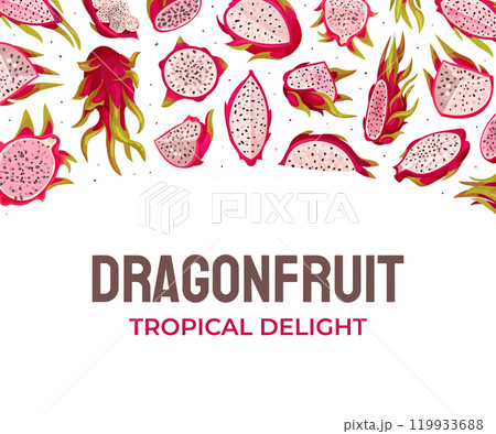 Pitaya or Dragon Fruit Banner Design with Tropical Plant Vector Template 119933688