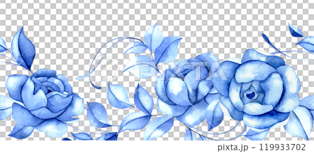 watercolor seamless border with blue flowers. blue roses, vintage frame watercolor seamless border with blue flowers. blue roses, vintage frame 119933702