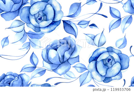 watercolor seamless pattern with blue flowers. blue roses, vintage print watercolor seamless pattern with blue flowers. blue roses, vintage print 119933706