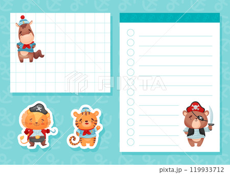 Cute Animal Pirate and Sea Robber Empty Note Card Vector Template Cute Animal Pirate and Sea Robber Empty Note Card Vector Template 119933712