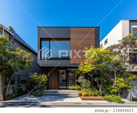 モダンな家と植栽のイメージ モダンな家と植栽のイメージ 119934025