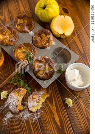 cooked cottage cheese muffins with quince and honey cooked cottage cheese muffins with quince and honey 119935456