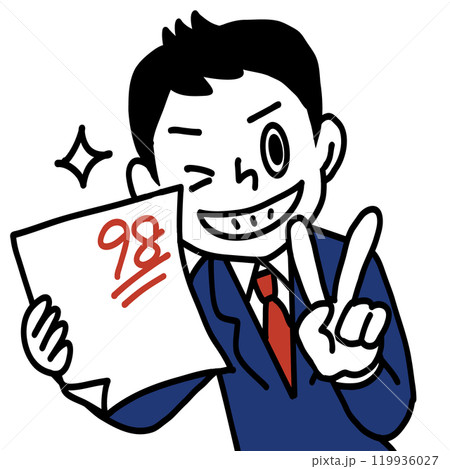 返却されたテストの答案と男子学生 119936027