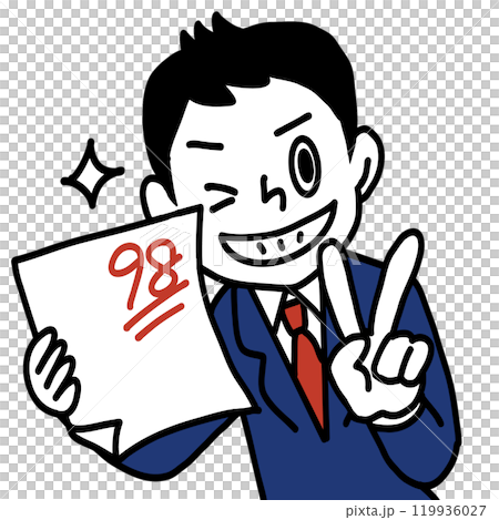 返却されたテストの答案と男子学生 119936027