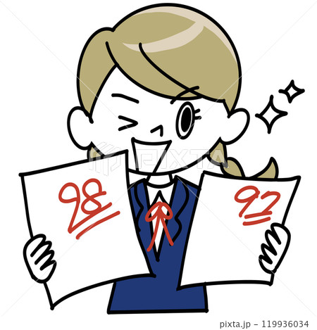 返却されたテストの答案と女子学生 119936034