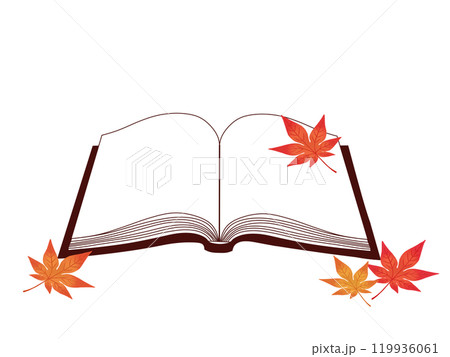 ページを開いた本と紅葉　読書の秋 119936061