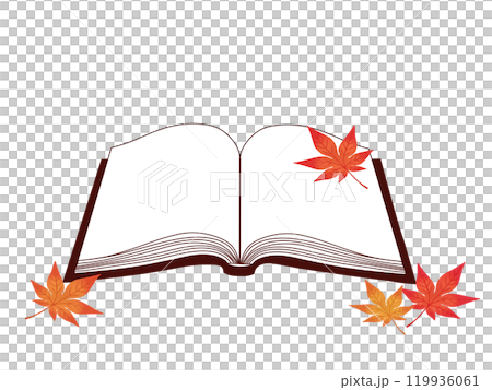 ページを開いた本と紅葉　読書の秋 119936061