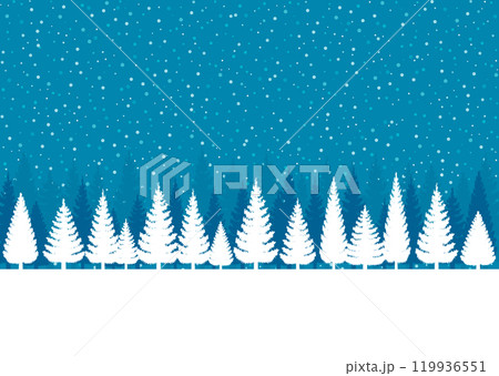 Editable Magical relaxing forest and snowfall landscape. Christmas beautiful snowfall view. Falling snow. Vector illustration image. 119936551