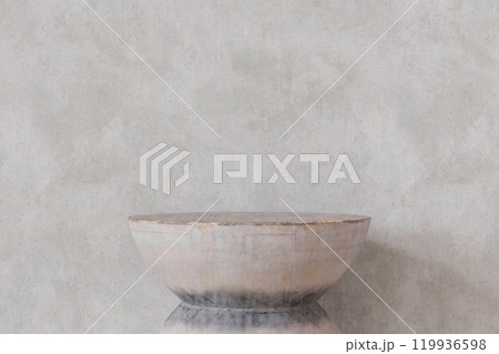 Textured concrete podium with weathered, rustic finish against raw concrete background. Minimalist, industrial look features natural wear, making it ideal for product display, branding. 3D render. Textured concrete podium with weathered, rustic finish against raw concrete background. Minimalist, industrial look features natural wear, making it ideal for product display, branding. 3D render. 119936598