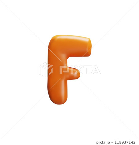 A bright 3d vector consonant is the letter "F", made of orange glossy plasticine A bright 3d vector consonant is the letter "F", made of orange glossy plasticine 119937142