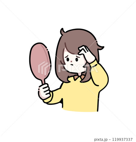 鏡を見ながら髪の毛の乱れを直している女性 119937337