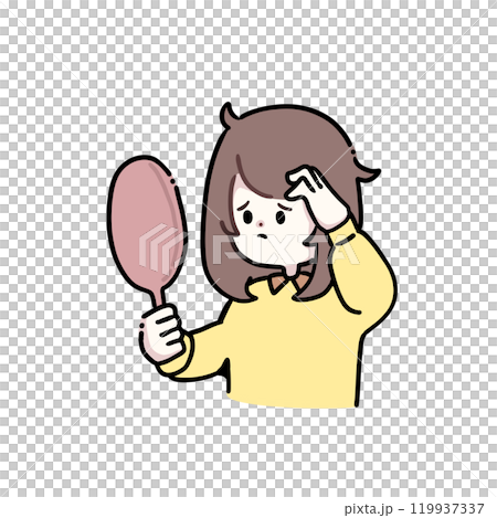 鏡を見ながら髪の毛の乱れを直している女性 119937337