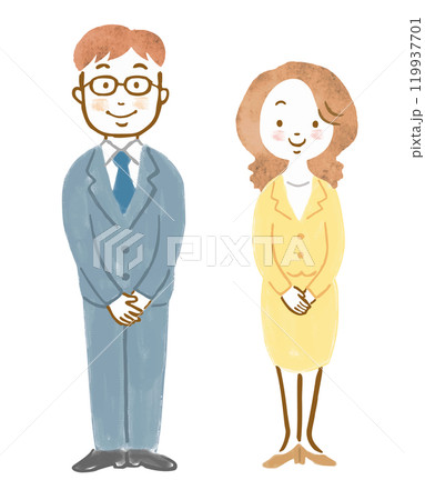 スーツ姿の男女の手描きイラスト 119937701