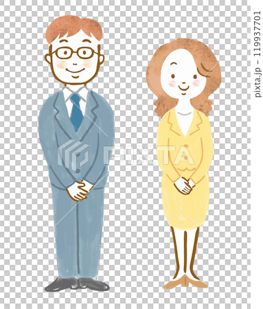 スーツ姿の男女の手描きイラスト 119937701