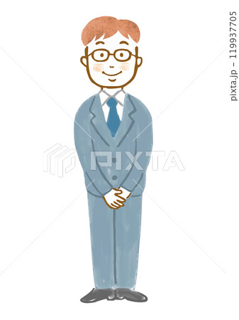真面目そうなスーツ姿の男性の手描きイラスト 119937705