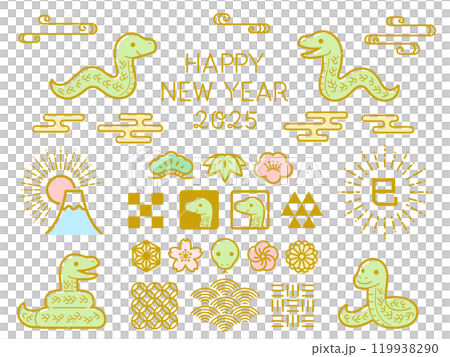 Set of Japanese-style decorations for the year of the snake 119938290