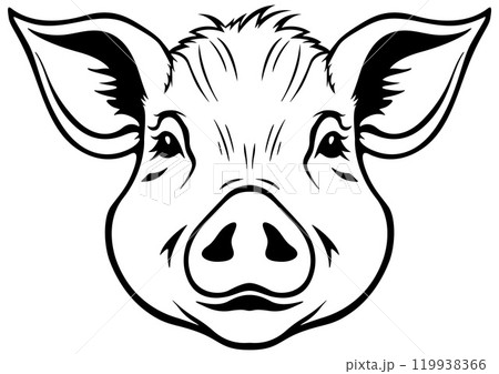 Black Drawing of Piggy Head 119938366