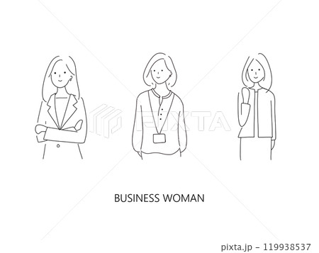 スーツを着た女性のシンプルな線画イラスト素材 119938537