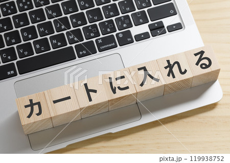カートに入れると書かれた積み木のブロック カートに入れると書かれた積み木のブロック 119938752