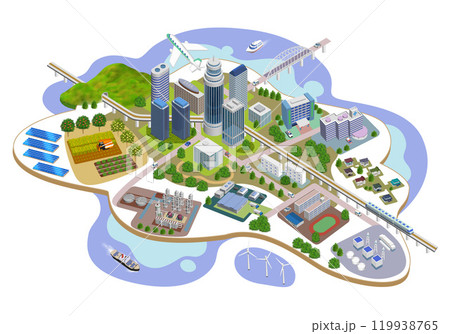 進化を続ける未来都市社会のイメージイラスト バリエーションあり 進化を続ける未来都市社会のイメージイラスト バリエーションあり 119938765