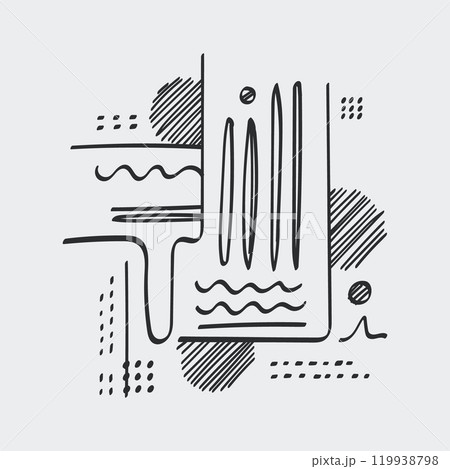 Structural composition with vertical lines and mesh shapes. The image resembles a technical diagram or drawing with smooth wavy lines and circles, giving the work a modern and industrial look. 119938798
