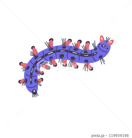 Cartoon spotted fluffy blue caterpillar vector icon, cute larva worm crawling doodle style drawn, insect wildlife fauna 119939198