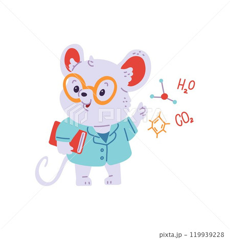 Cute scientist mouse with big glasses and a red book. 119939228