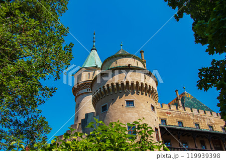 Beautiful Bojnice castle in Slovakia, Central Europe, UNESCO. Medieval architectural monument. 119939398
