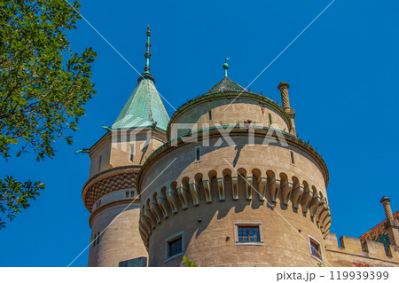 Beautiful Bojnice castle in Slovakia, Central Europe, UNESCO. Medieval architectural monument. 119939399