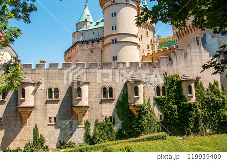 Beautiful Bojnice castle in Slovakia, Central Europe, UNESCO. Medieval architectural monument. 119939400