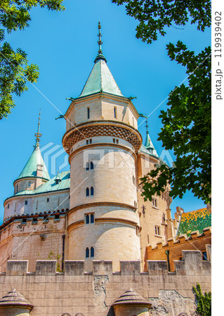 Beautiful Bojnice castle in Slovakia, Central Europe, UNESCO. Medieval architectural monument. 119939402
