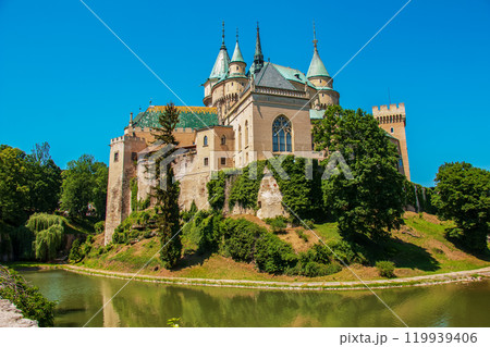 Beautiful Bojnice castle in Slovakia, Central Europe, UNESCO. Medieval architectural monument. 119939406