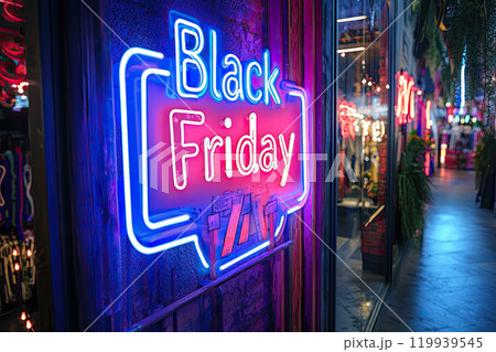 neon sign with the word black friday 119939545