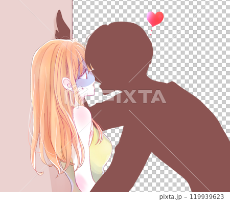 A woman turns pale as a silhouetted man pushes her against the wall A woman turns pale as a silhouetted man pushes her against the wall 119939623