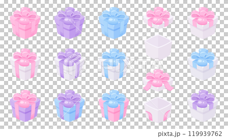 パステルカラーのかわいいプレゼントの箱のイラスト素材セット パステルカラーのかわいいプレゼントの箱のイラスト素材セット 119939762