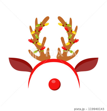 Christmas hoop with reindeer antlers in flat design. Hat with horns in garlands. Vector illustration isolated. 119940143