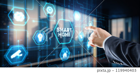 Smart home icon. Assistant technology for smart devices. Smart home concept 119940403