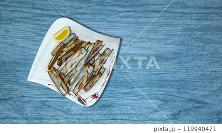 Navajas, Grilled Razor Clams, Spain Navajas, Grilled Razor Clams, Spain 119940471
