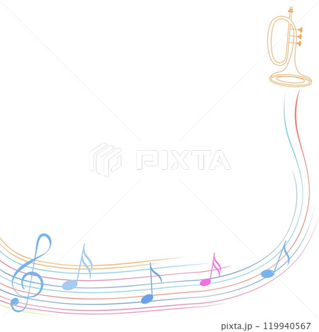 Music design. Trumpet, treble clef and musical notes. For concert, music, stickers, t-shirts. Music design. Trumpet, treble clef and musical notes. For concert, music, stickers, t-shirts. 119940567