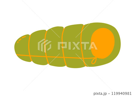 Green sleeping bag illustration. simple camping gear for outdoor adventures 119940981