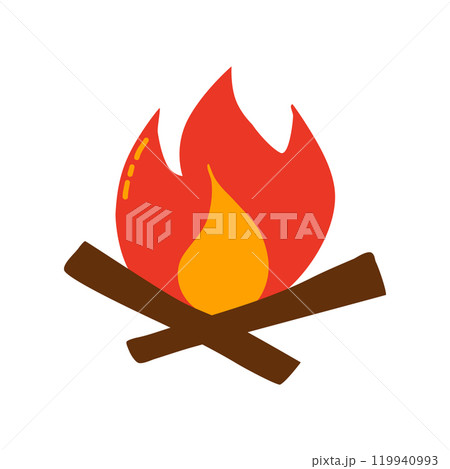 Abstract cartoon campfire illustration with vibrant flames and simple design Abstract cartoon campfire illustration with vibrant flames and simple design 119940993