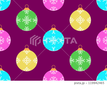 Christmas balls seamless pattern. Christmas Tree Balls is decorated with snowflakes patterns. Christmas Tree Balls. Xmas design for wrappers, covers, banners and posters. Vector illustration 119942465