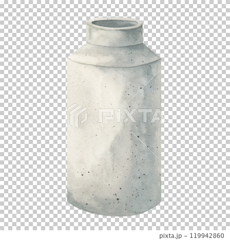 Concrete vase, versatile for design projects. Watercolor vessel clipart Perfect as a decor accent in social media templates, interior decor prints, or as a visual element in lifestyle branding. 119942860