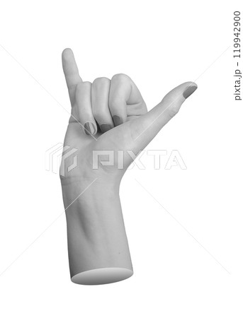 female hand making the shaka or surfer s sign, with the thumb and pinky finger extended while the female hand making the shaka or surfer s sign, with the thumb and pinky finger extended while the 119942900