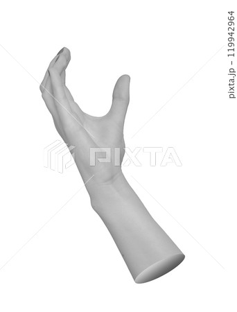 gesture, open hand and fingers slightly curved inward as if holding something, resembles a reaching 119942964