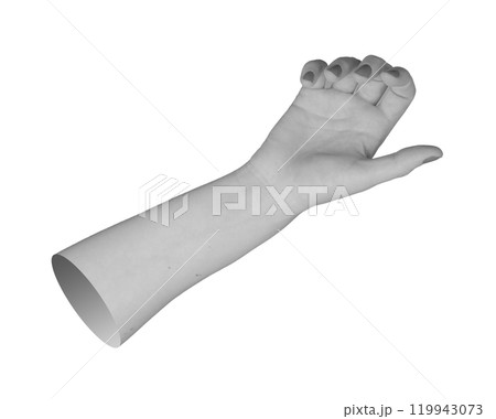 Open female hand in reaching position, side view, palm outstretched in a virtual grasp gesture, Open female hand in reaching position, side view, palm outstretched in a virtual grasp gesture, 119943073