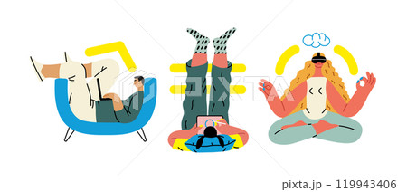 Creative workspace, modern flat vector concept illustration of a person working with a computer Remote work, flexibility, independence, efficiency, mobility, synergy, freedom Creative workspace, modern flat vector concept illustration of a person working with a computer Remote work, flexibility, independence, efficiency, mobility, synergy, freedom 119943406