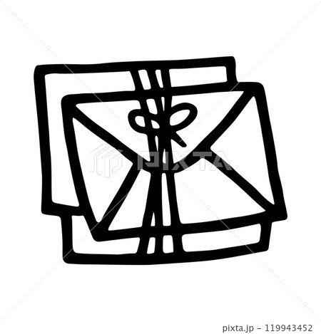 Doodle closed envelopes pile icon or logo, hand drawn with thin black line 119943452