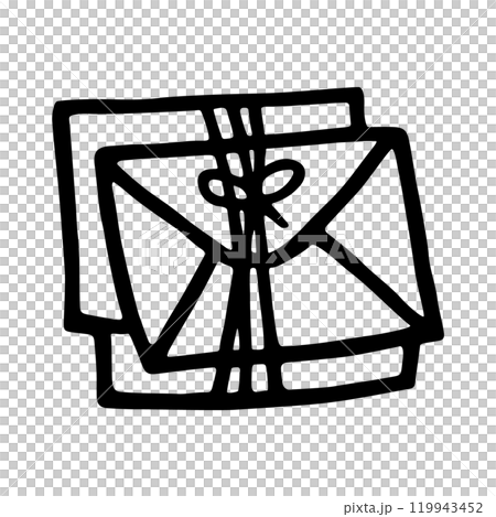 Doodle closed envelopes pile icon or logo, hand drawn with thin black line 119943452